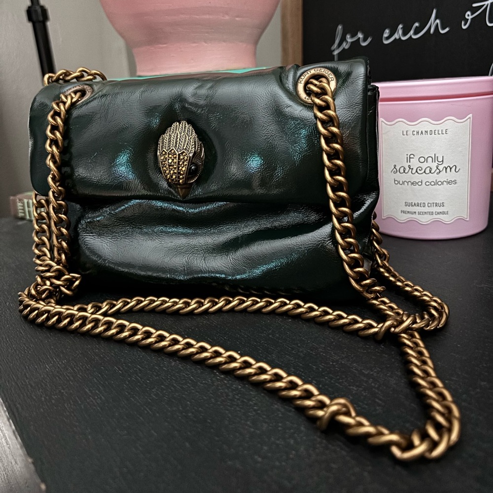 Kurt Geiger Dark Green Crossbody Bag with Gold Chain
